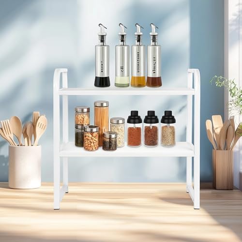 Desktop Shelf Organizer Office Desk Shelf for Top of Desk Wood & Metal Bookshelf Supplies Storage Rack (White) - Image 6