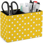 Pens Holder, Pencils Holder for Desk Organizer, Yellow Polka Dots PU Leather Pencil Cups Desktop Stationery Storage Makeup Brush Holder Pens Organizer for Office Home by Quteprint