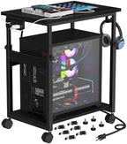 Snughome Extra-Large Computer Tower Stand with Charging Station, Adjustable PC Tower Stand for Floor 25.2"-36.2", Mobile Rolling CPU Holder Cart with Locking Wheels for Gaming Office Home by Snughome