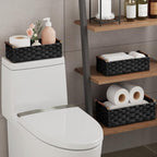 Vagusicc Wicker Storage Basket, Set of 2 Hand-Woven Paper Rope Wicker Basket for Organizing with Handle Decorative Storage Bins for Counter Pantry Shelves Toilet Paper Basket for Toilet Tank Top,Black - Image 6