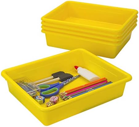 Storex Letter Size Flat Storage Tray – Organizer Bin with Non-Snap Lid for Classroom, Office and Home, Yellow, 5-Pack (62538A05C) - Image 4