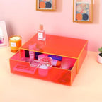 Gelite Acrylic Desk Organizer with Drawer for Makeup Vanity Stackable Desktop Storage Box for Office Supplies, 13.8 x 9.8 x 3.9’’, Neon Pink - Image 5