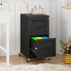 2-Drawer Rolling Metal File Cabinet with Lock, Narrow, Black - Image 3