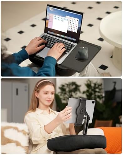 Viozon Kindle Pillow Stand Holder, Phone holder for Bed, Laptop Lap Desk with Mouse Pad,Compatible with 4.7-13" Kindle/Tablet/Phone,10-15"Laptop, Snack Bowl&Cup Attachment&Detachable 360°Stand Arm, B - Image 3
