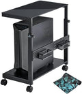 EUREKA ERGONOMIC PC Stand Computer Cart Frosted Glass, Height Adjustable Tower Stand 2-Tier Suit for ATX Case Printer, Metal Rolling Cart on Wheels for Gaming Home Office, Black by EUREKAERGONOMIC