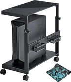 EUREKA ERGONOMIC PC Stand Computer Cart Frosted Glass, Height Adjustable Tower Stand 2-Tier Suit for ATX Case Printer, Metal Rolling Cart on Wheels for Gaming Home Office, Black by EUREKAERGONOMIC