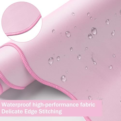 Sabary Scalloped Desk Mat Keyboard Mouse Pad Set Pink 31.5 x 15.7 Inch - Image 3