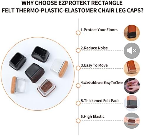 Ezprotekt 24 Pcs Rectangle Clear Silicone Chair Leg Floor Protectors Caps, Rectangle Felt Furniture Leg Pads Covers Cups for Chair Table -Anti-Scratches and No Noise (Fit L :1.3-1.7", W: 0.9-1.2") - Image 3