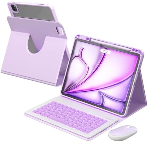 YBING for iPad Air 13 Inch & Pro 12.9 Case with Keyboard - Mouse, 7 Colors Backlit Detachable Keyboard and 360 Rotating Cover for iPad Pro 12.9 (6th, 5th, 4th, 3rd gen), Air 13 M4/M3/M2 (Purple) by YBING