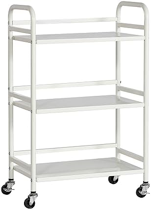 DCLRN 3 Tier Rolling Cart,Storage Organizer Cart,Multifunctional Storage Shelves,Rolling Metal Organization Cart with Handle and Lockable Wheels,for Home,Office,Kitchen,Bathroom(White) by DCLRN