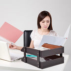 Leather Desk Organizer,2-Tier Stackable Letter Tray Holder,Office Supplies Desktop Storage Box for Document,Stationery,Magazines,Newspapers,Letters and Other Home Office Paper Sundries,Coffee - Image 3