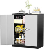 Greenvelly Metal Garage Storage Cabinet, Lockable Metal Cabinets with 2 Doors and Shelves,36” Steel Storage Locking Counter Cabinet for Office,Garage,Kitchen,Home,School(Black Grey) by Greenvelly