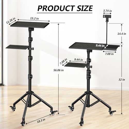 Facilife Projector Stand Tripod on Wheels, Adjustable Height 31-56 Inches, Laptop Tripod Stand Rolling, Heavy Duty Projector Tripod Metal Construction, Multifunctional for Office & Home (31-56 Inches) - Image 6