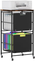 EasyPAG Rolling Storage Cart with 2 Drawers, Under Desk File Cabinet on Lockable Wheels, Movable Letter Size Hanging File Folder Organizer with Wooden Printer Stand for Home Office, Black by EasyPAG