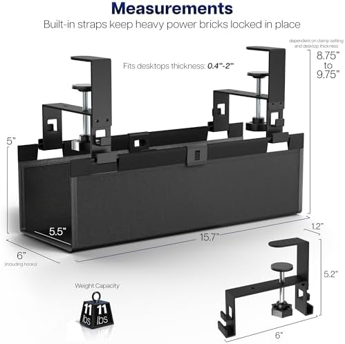 VIVO Black Clamp-on 16 in Fabric Cable Management Tray, DESK-AC16F-C - Image 5