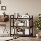 Homeiju 3 Tier Bookshelf 31.49" Width, Wood and Metal Etagere Bookcase, Vintage Farmhouse Modern Wooden Big Book Shelf for Home Living Room Bedroom Office Storage(Black) - Image 6
