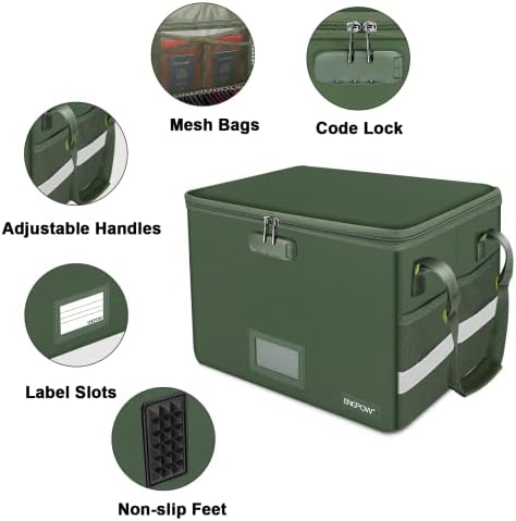 ENGPOW File Box with Lock, Fireproof Document Box with Zipper Lid, Collapsible File Storage Organizer Filing Cabinet with Handle, Portable Home Office Safe for Hanging Letter/Legal Folders, Green - Image 4