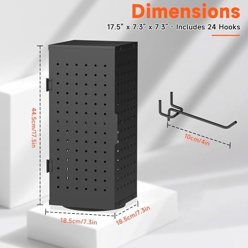 Alyoen Rotating Pegboard Display Stand With 24 Hooks - Metal Spinning Peg Board Organizer Accessories with Magnetic Door Design, Magnet Display Stand for Keychain, Jewelry, Earring - Image 5
