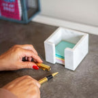 White Marble Sticky Note Holder, Handmade Office Desk Organizer - Image 5
