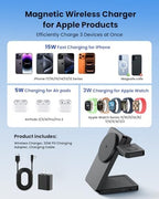 Magnetic Wireless Charging Station for Apple: Upgraded QI2 Certified 15W 3-in-1 Magsafe Wireless Charger Stand, Foldable Travel Fast Charger for iPhone 17 16 15 14 13 12 Series, Apple Watch, AirPods - Image 2