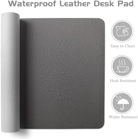Aothia Leather Desk Pad Protector, Office Desk Mat, Large Mouse Pad, Laptop Desk Pad, Non-Slip PU Leather Desk Blotter, Waterproof Desk Writing Pad for Office and Home (Grey, 55" x 17") - Image 4
