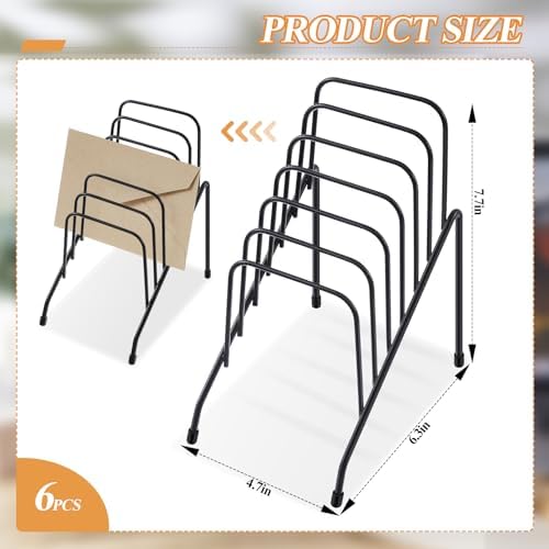6 Pcs Metal Incline Desk Flip Organizer Rack Small Desktop File Folder Sorter 6 Compartment Wire Vertical Incline Magazine Holder for Mail Paper Book Magazine Filing Office Desk - Image 3