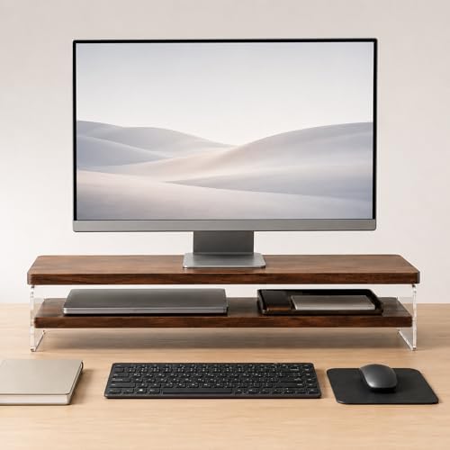 2-Tier Monitor Stand Riser, Keyboard Storage, Wood-Look, Acrylic Sides by Unknown
