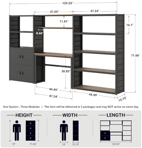 FLEXIMOUNTS 117"L Modular Garage Storage Cabinet with Workbench, Black - Image 2
