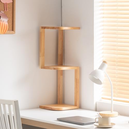 Corner Shelf Stand Desk Organizer,26.8" H Rubberwood Brown Rack for Small Spaces, Bedroom,Home Office,Kitchen,Bathroom (Natural, 3 Tier) - Image 6