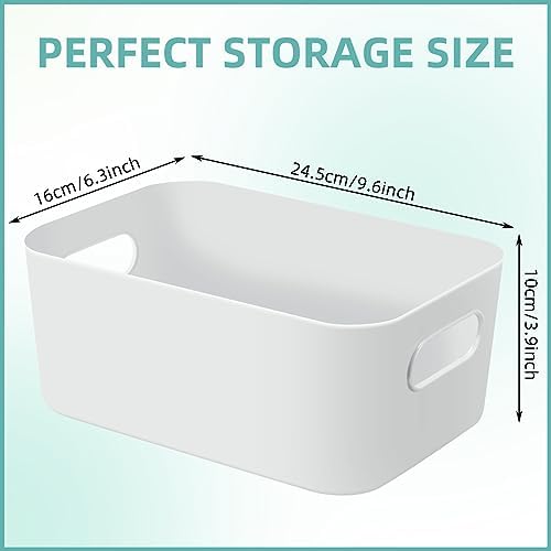 12 Pieces Plastic Storage Bins with Handles, 9.6 X 6.3 X 3.9 Inch, White - Image 2