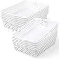 12 Pcs Plastic Storage Baskets Bulk 14 x 10 In Stackable Storage Bin with Handles A4 Size Desktop File Letter Organizer Tray Multi-purpose Container for Shelve Desktop Classroom Office Home Playroom by UZLUbuywithconfidence