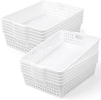 12 Pcs Plastic Storage Baskets Bulk 14 x 10 In Stackable Storage Bin with Handles A4 Size Desktop File Letter Organizer Tray Multi-purpose Container for Shelve Desktop Classroom Office Home Playroom by UZLUbuywithconfidence