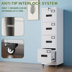Aobabo 4 Drawer Metal File Cabinet with Lock and Wheels, White - Image 5
