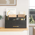 Bamboo Mail Organizer Countertop Pen Holder Wooden Desktop Storage Drawers by WISUCART
