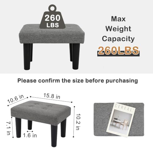 CAROLMADE Footstool Ottoman with Legs, Linen Small Foot Rest Under Desk, Ottoman with Storage for Living Room, Bedroom, Entryway Grey - Image 2