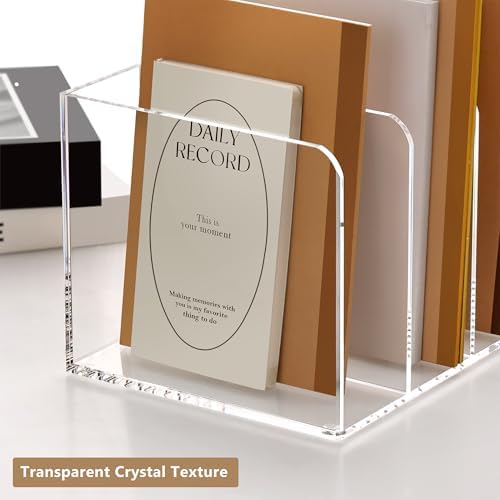 SANRUI Acrylic Desk Magazine File Holder, Clear,4 Vertical Compartments - Image 6