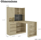51.6" L Shaped Computer Desk with Drawers and Storage, Light Oak - Image 2