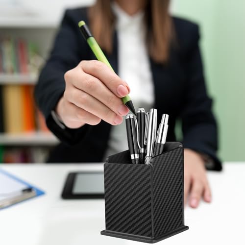 Carbon Fiber Black Pen Holder Cup for Desk, Black Pencil Cup Holder for Desk Office Pen Organizer,Modern Minimalist Pen Holder,Matte Black - Image 7
