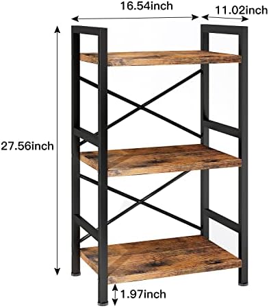 Homeiju Bookshelf, 3 Tier Industrial Bookcase, Metal Small Bookcase, Rustic Etagere Book Shelf Storage Organizer for Living Room, Bedroom, and Home Office(Rustic Brown) Patent Pending D29873033 - Image 3