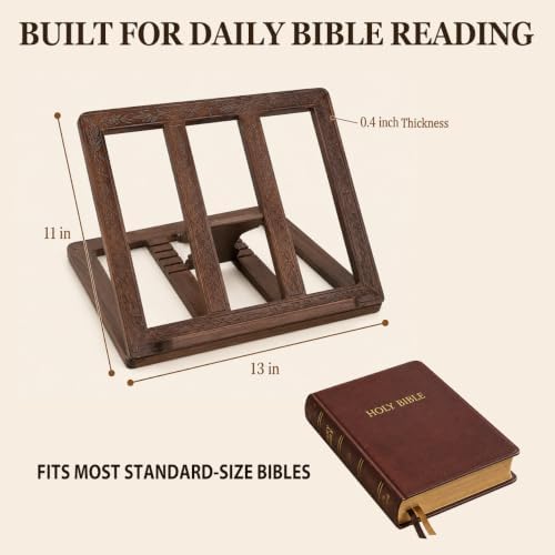 Onism Wooden Bible Stand, Carved Cross, Adjustable Beechwood Book Holder - Image 2
