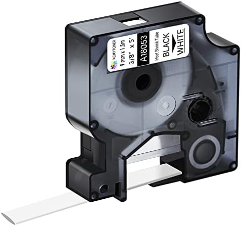 50 Pack Compatible for Dymo Rhino 18053 Black on White 3/8" x 4.9' Industrial Heat Shrink Tube Labels for Rhino 1000 3000 4200 5000 5200 6000 3M Label Maker by KCMYTONER