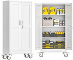 GAIOUS Metal Garage Storage Cabinet with Lock, 61” Tall Lockable File Cabinet with Wheels, Steel Tool Cabinet with 2 Door and 3 Adjustable Shelves, Rolling Cabinet for Home Office Garage Gym - White by GAIOUS