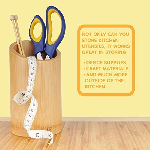 BambooMN Bamboo Kitchen Utensil Holder for Countertop, Utensil Crock for Cooking Utensils - 7" x 4" - Carbonized Brown - 10 Pieces - Image 6