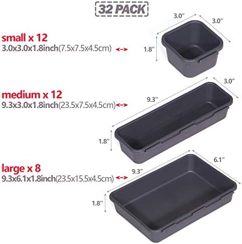 Set of 32 Interlocking Desk Drawer Organizer Tray Dividers Plastic Shallow Narrow Drawers Organizers Separators Storage Bins Container for Kitchen Bathroom Makeup Office Vanity Bedroom Dresser - Image 3
