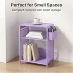ECOLOVI Small 3 Tier Printer Stand for Under Desk, Height Adjustable Shelf Printer Table with 3 S-Hooks & Basket, Heavy Duty Industrial Storage Shelf for Home Office (Purple) - Image 2