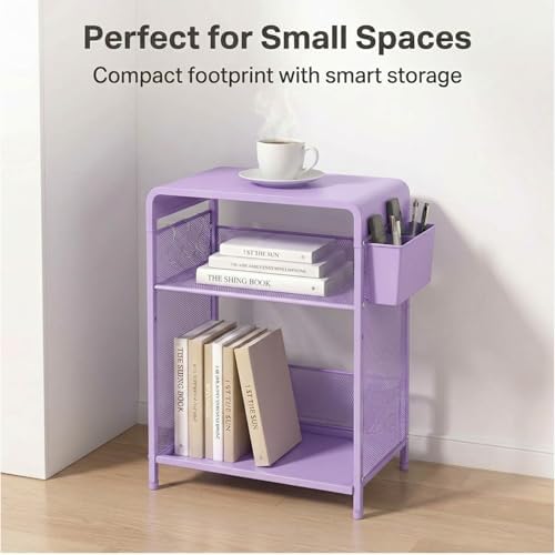 ECOLOVI Small 3 Tier Printer Stand for Under Desk, Height Adjustable Shelf Printer Table with 3 S-Hooks & Basket, Heavy Duty Industrial Storage Shelf for Home Office (Purple) - Image 2
