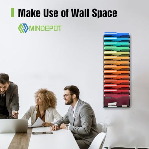 MINDEPOT 15 Tier Wall File Holder Hanging Wall Mount Paper File Organizer for Mails Folders Document Magazine Organization, for Office School Home, Black - Image 7
