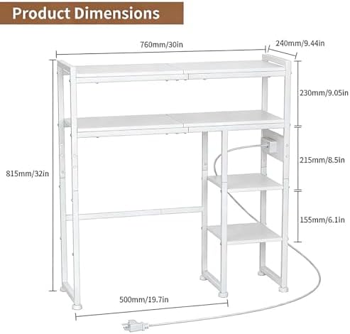 Aetheris Desktop Organizer Shelf, 30" Wooden Office Storage Rack with Outlets, Display Shelf Rack with Light Strip, 5 Tier Desktop Display Rac, Desk Shelf, Desk Hutch for Computer Monitor (White) - Image 3