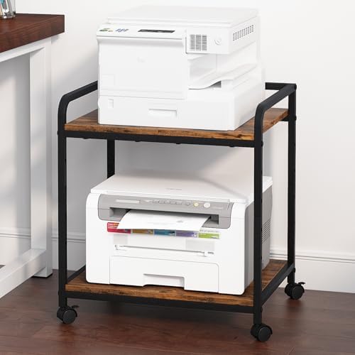 21"x15.8" Large Printer Stand with Storage, 2-Tier Under Desk Printer Table, Rolling Printer Cart with Lockable Wheels for Home, Office (Brown) by Unknown