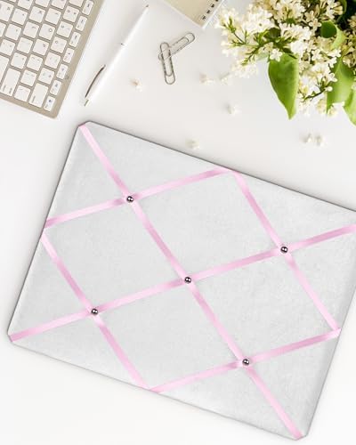 White Fabric Memo Bulletin Board, 17x13 inches Velvet Pin Board for Wall, Vision Board Message Board with Pink Criss-Cross Ribbons for Home Office School Wall Decor(PK Ribbon,4333) - Image 4